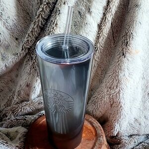 Starbucks Metallic/ Chrome Tumbler with Straw